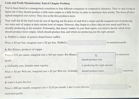 Solved Costs And Profit Maximization End Of Chapter Problem Chegg