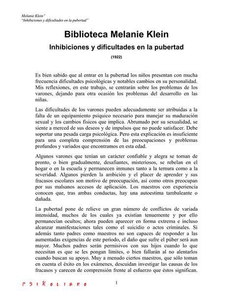 Inhibiciones Y Dificultades En La Pubertad Pdf