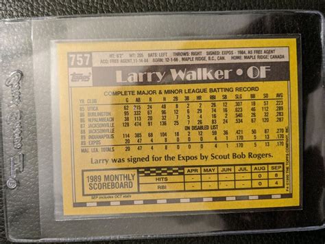 Topps Larry Walker Rookie Card Rc Montreal Expos Gem Mint