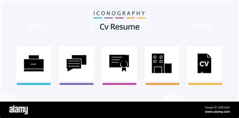 CV Currículum Glyph 5 Icon Pack Incluyendo escuela mensaje