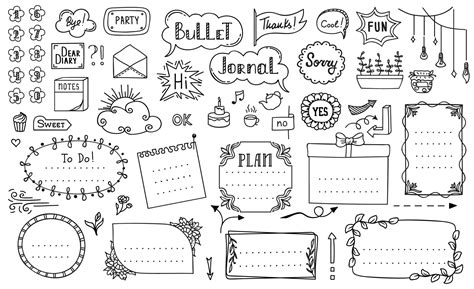 Doodle Bullet Journal Diary Notebook Frames 11353403 Vector Art At