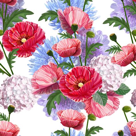 Premium Vector | Poppy flower seamless pattern