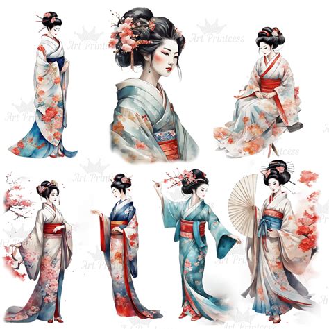 Geisha Watercolor Clipart Png Traditional Japanese Geisha Etsy