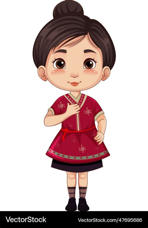 Chinese Girl Cartoon Character In Traditional Vector Image