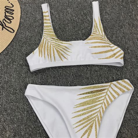 New Sexy Leaves Print Swimsuit High Waist Bikini Women Vintage Swimwear Two Pieces