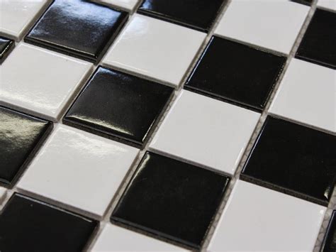 Glossy Black And White Mosaic 48mm Ctm White Mosaic Porcelain Mosaic Mosaic Tiles