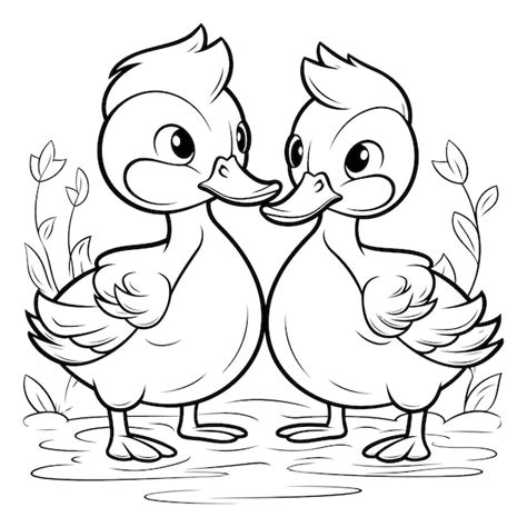 Premium Vector Black And White Cartoon Illustration Of Cute Couple Of Ducks Or Wild Ducks For