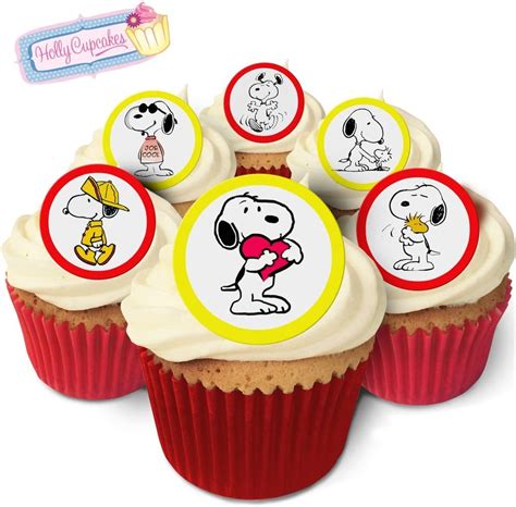 24 Fabulous Pre Cut Edible Wafer Cake Toppers Snoopy Amazon Co Uk