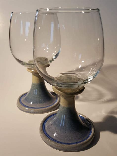 Ceramic Wine Glasses Set Of Two Large Unique Handmade Stoneware Discounted Wine Stems For Beer