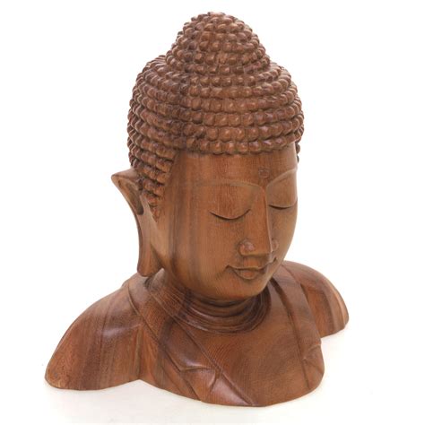 Hand Carved Suar Wood Buddhas Head Statuette From Bali Serenity Of