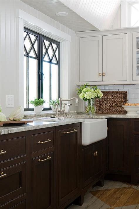 Dark Brown Cabinets With Gold Pulls Transitional Kitchen