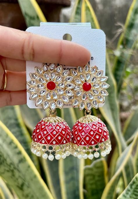 Red Brass Kundan Meenakari Jhumka Earrings At Rs Pair In Alwar Id