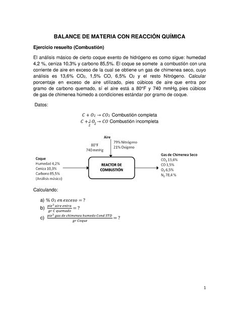 Ejemplo De Balance De Materia Con Reacci N Combustion Balance De