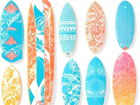 Conjunto de vetores de prancha de surf elementos de verão de prancha de