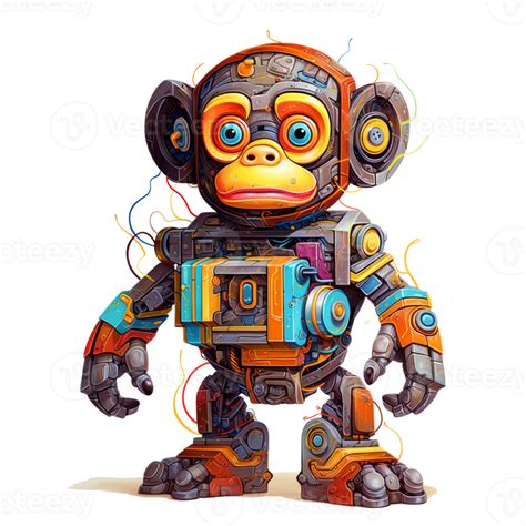 Cartoon Monkey Robots T Shirt Sticker Funny Cyborg Ai Generated