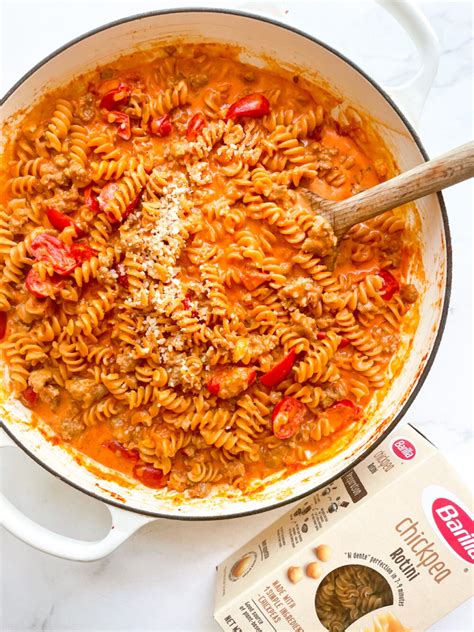 Sausage And Cherry Tomato Pasta Alla Vodka With Barilla® Chickpea