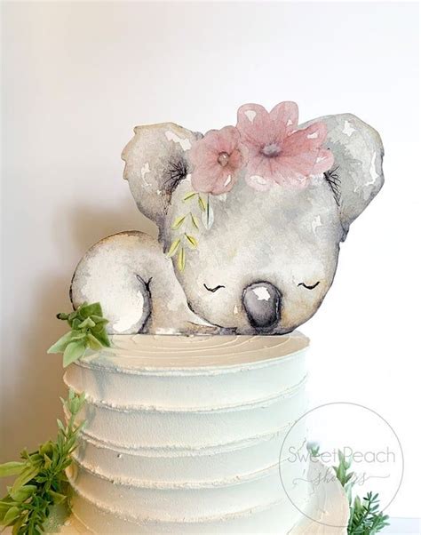 Flower Koala Cake Topper Baby Shower Decor Nursery Centerpiece