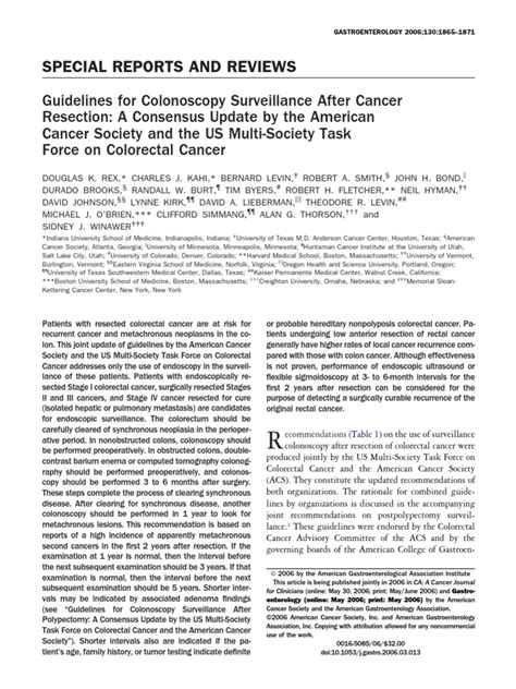 Guidelines For Colonoscopy Surveillance After Cancer Pdf Colorectal Cancer Colonoscopy