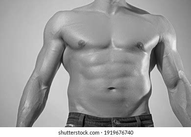 Unrecognizable Strong Naked Bodybuilder Six Pack Stock Photo 1919676740