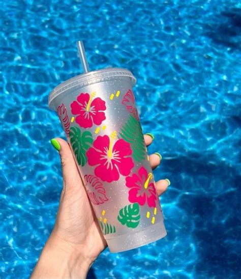 Hibiscus Tropical Beach Cup 24 Oz Cold Cup Tumbler Etsy Beach Cups