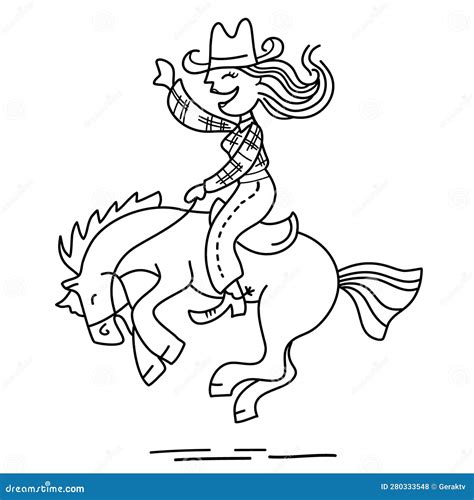 Cowgirl Horse Rider Cartoon Vector Illustration Isolated On White