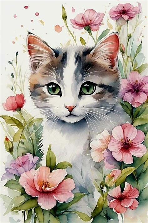 Pin By Annella Malinicheva On In Cat Art Cat Flowers