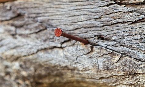 Primer Plano De Un Clavo Oxidado Fijado En Una Vieja Superficie De