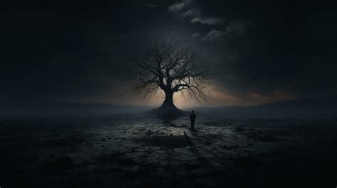 The Bare Spooky Tree Stands Alone In Eerie Silence Silhouette Concept