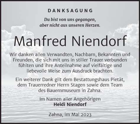 Traueranzeigen Von Manfred Niendorf Abschied Nehmen De