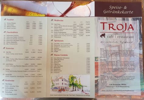 Speisekarte Von Troja Restaurant Braunschweig