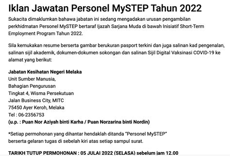 Iklan Jawatan Jabatan Kesihatan Negeri Melaka Portal Kerja Kosong Graduan