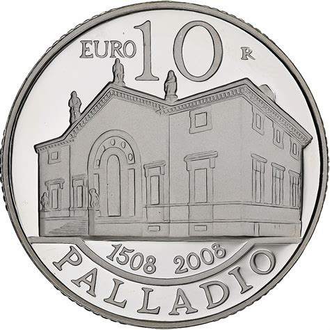 San Marino 10 Euro Andrea Palladio Proof 2008 Rome Silver