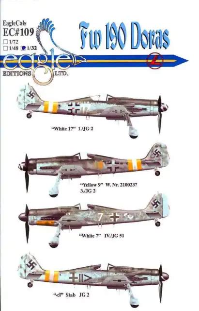 EAGLECALS DECALS 1 32 FOCKE WULF Fw 190D DORA Fighter JG2 JG51 EUR 14