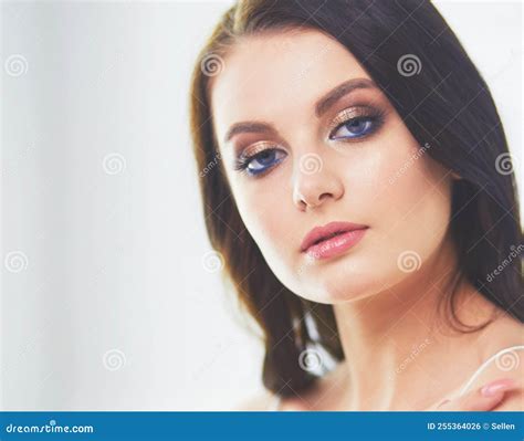 Beautiful Brunette Lying On Bed At Home Stock Photo Image Of