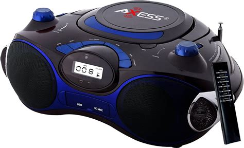 Axess Blue Portable Boombox Mp Cd Player With Text Display With Am Fm