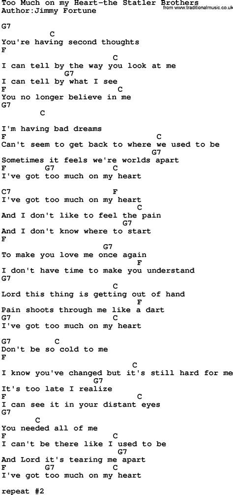 Country Musictoo Much On My Heart The Statler Brothers Lyrics And Chords