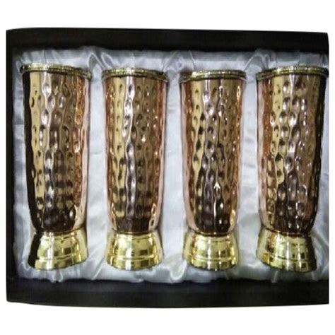 Daksh Metals Gold Plated Hammered Copper Glass Set Capacity 250 Ml At