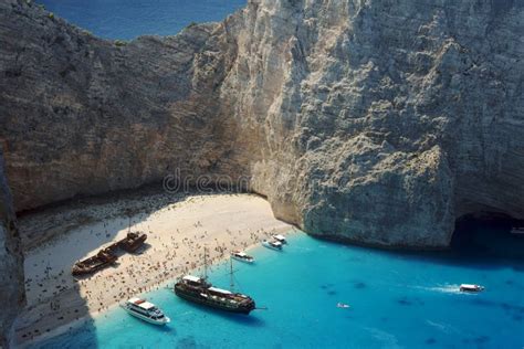 Boats and Shipwreck Beach at Zakynthos Island Stock Photo - Image of tourism, boat: 25641844