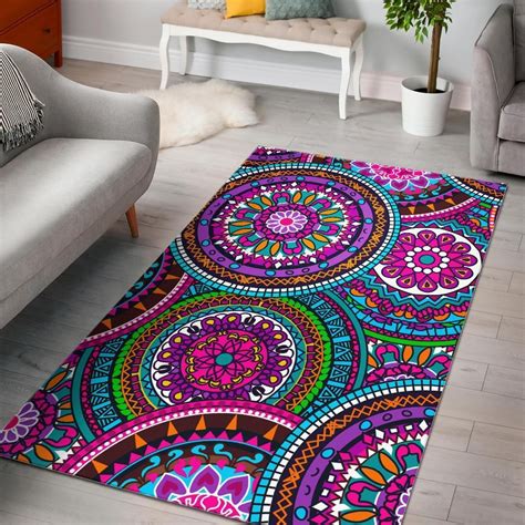 Purple Teal Circle Mandala Print Area Rug In 2021 Area Rugs Purple