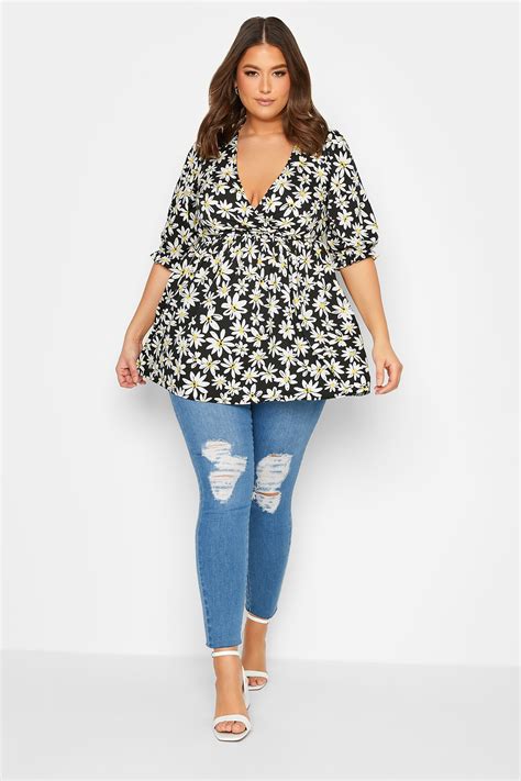 Yours Plus Size Black Floral Print Wrap Top Yours Clothing