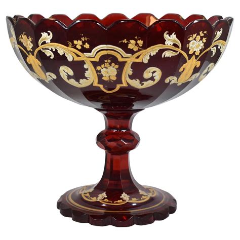 Antique Bohemian Ruby Red Crystal Glass Punch Bowl 19th Century For Sale At 1stdibs