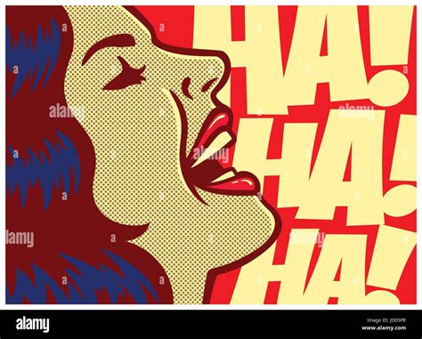 Pop Art Style Comics Panel Woman Laughing Out Loud Vector Poster Stock