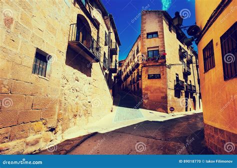 spanish town  summer calaceite teruel stock photo image
