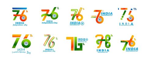 76 th Logo Independence Day of India 15 th august. Sticker set ...