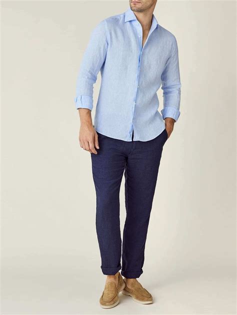 Sky Blue Classic Linen Shirt Made In Italy Luca Faloni Blue Shirt