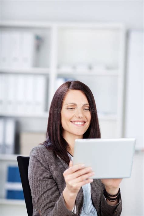 Smiling Woman With A Laptop Computer Stock Image Image Of Office