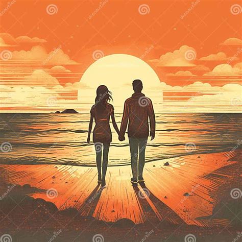 Romantic Beach Stroll At Sunset Stock Illustration Illustration Of