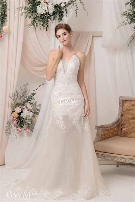 Deep V Neckline Blush Modify Aline Wedding Dress Gwm1814 Gorgeous