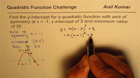 Find Quadratic Equation And The Y Intercept From Given Axis And Maximum