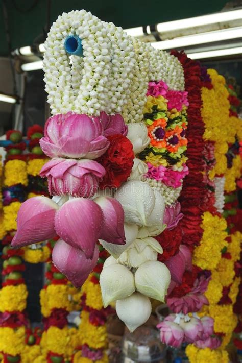 Colorful Lotus Flower Garland At A Hindu Temple In Bangkok Stock Image